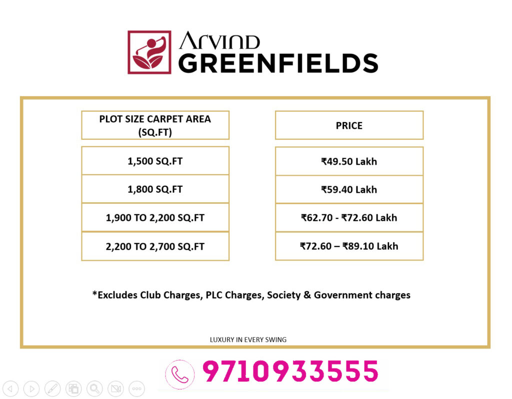 arvind greenfields price list